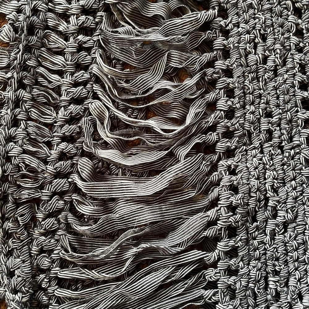 Cartise Black & White stripe Crochet Unique Bohemian Open Cardigan Size Medium - Picture 14 of 15